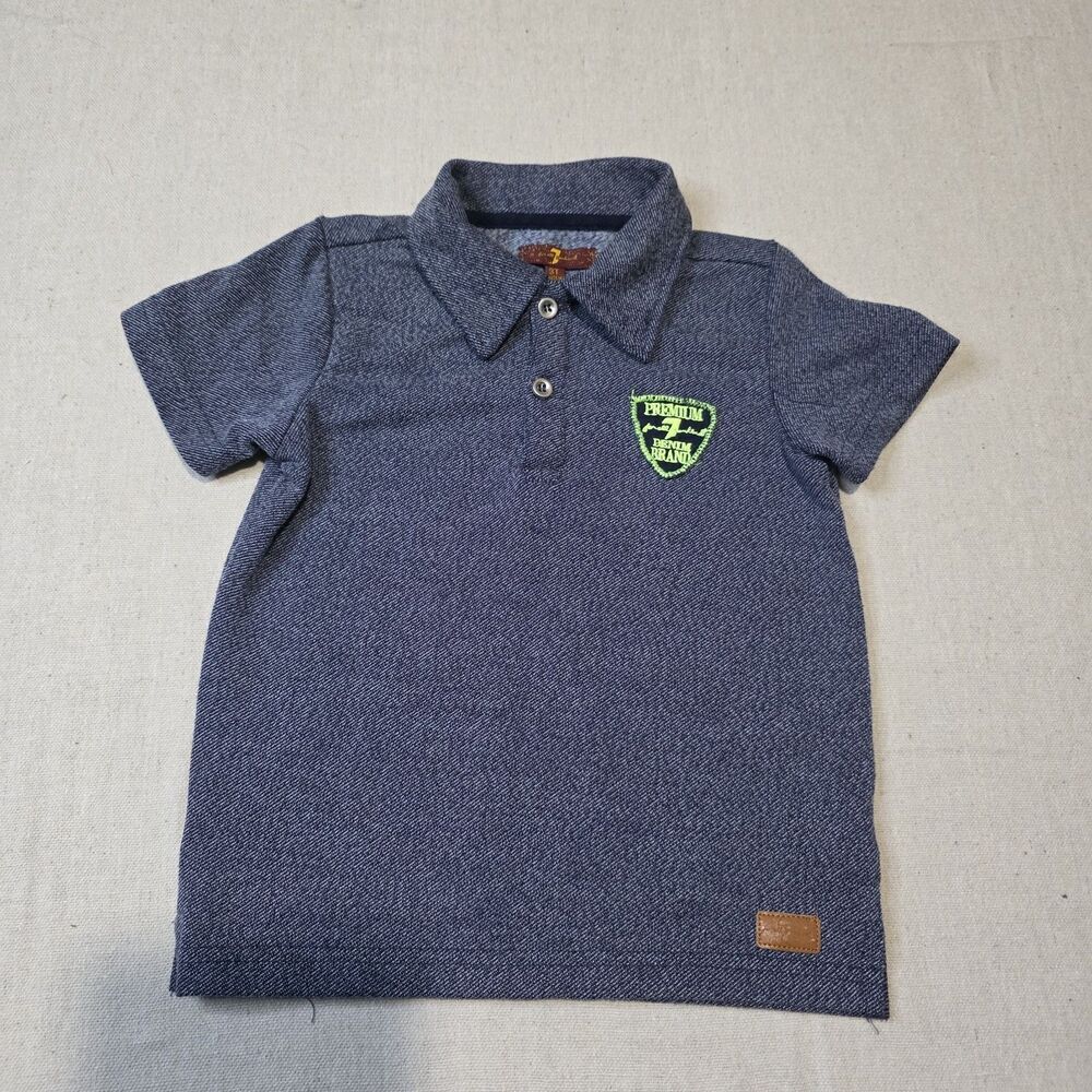 7 For All Mankind Todler polo shirt in a navy blue heather Size 3T Large Logo